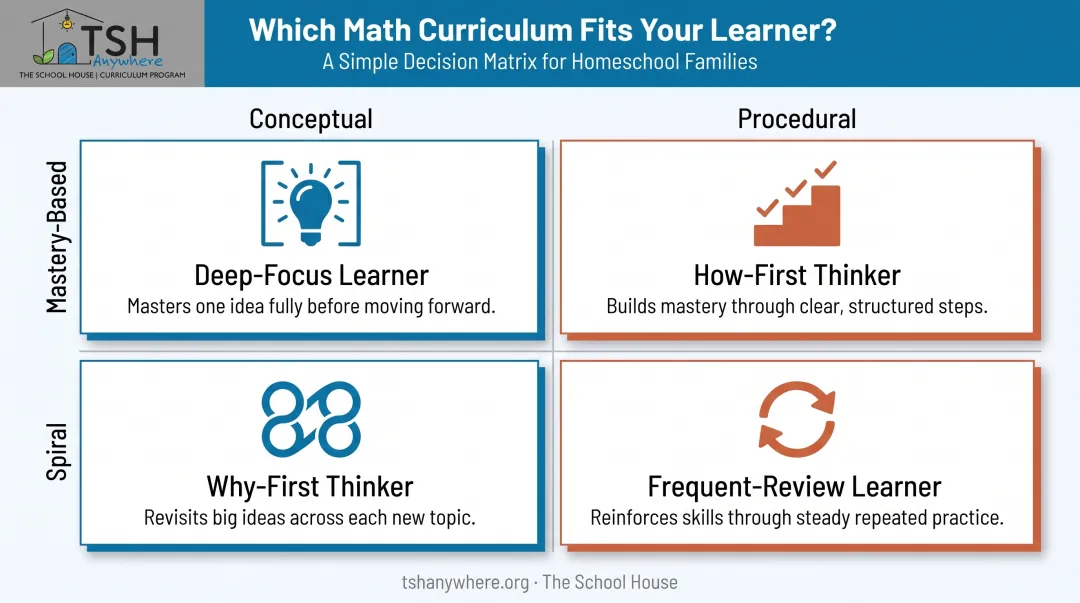 Mastery vs spiral and conceptual vs procedural math curriculum decision matrix