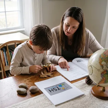 Child completing a hands-on home science lesson