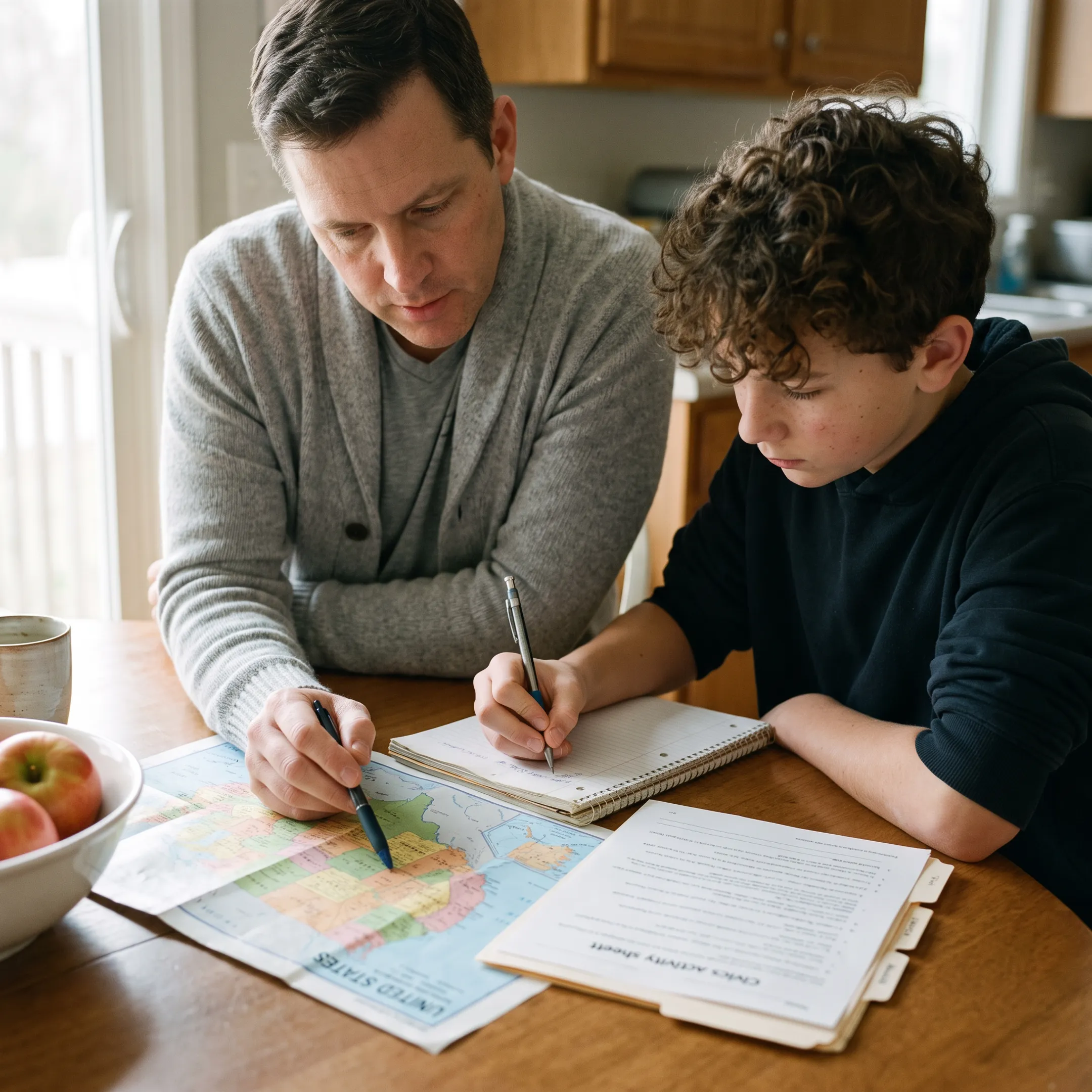 Parent and student exploring a social studies lesson
