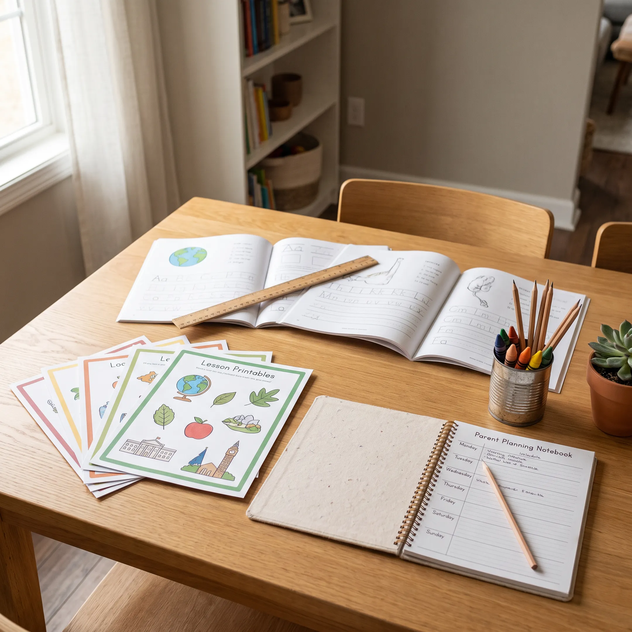 Homeschool writing materials arranged for comparison