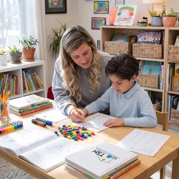 Parent helping child with homeschool math