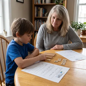 Child using hands-on homeschool math materials