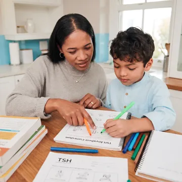 Parent and child completing a hands-on homeschool lesson