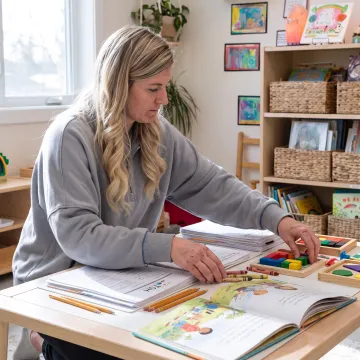 Homeschool parent preparing curriculum materials