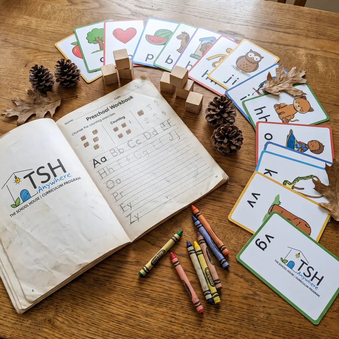 Preschool learning materials arranged for a hands-on lesson
