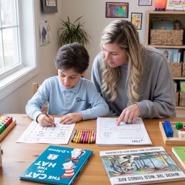 First grader using hands-on homeschool learning materials