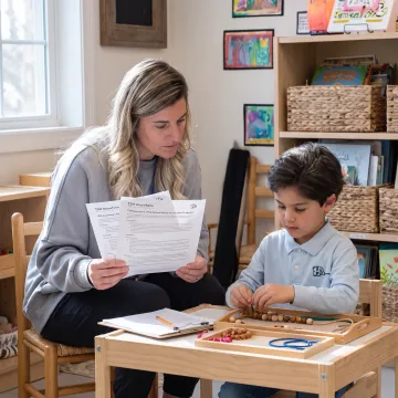 Parent using homeschool curriculum with child