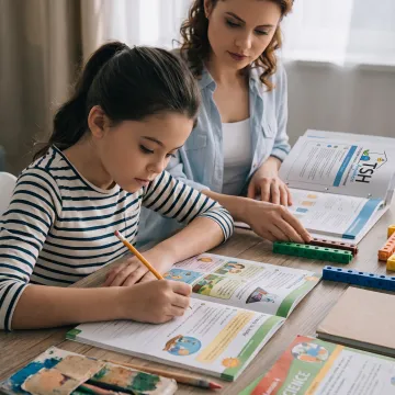Fourth grader completing an integrated homeschool activity