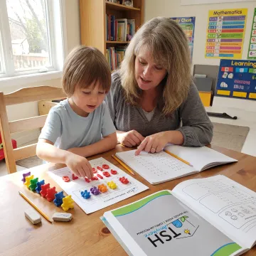 Parent helping a child with homeschool math