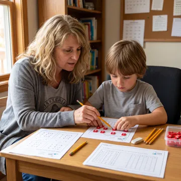 Child completing a hands-on homeschool math lesson