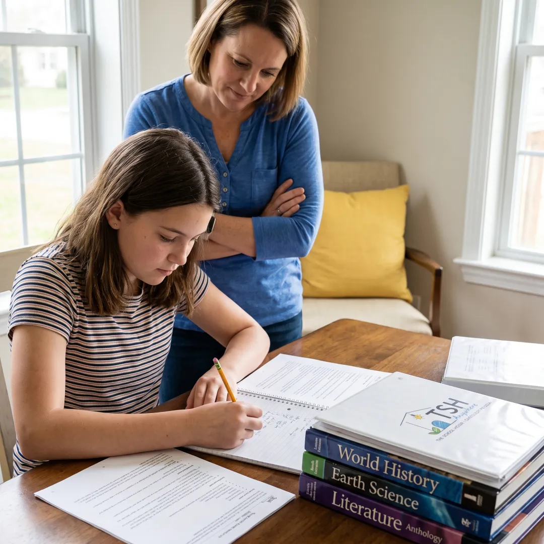 Middle school homeschool student completing an interdisciplinary project