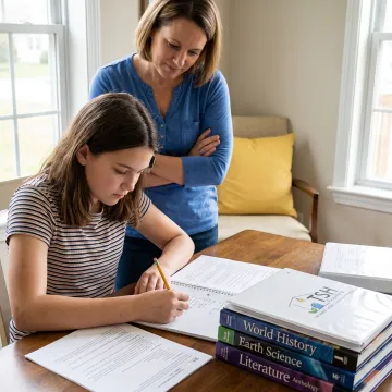Middle school homeschool student completing an interdisciplinary project