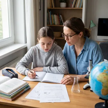 Parent and seventh grader working through a homeschool lesson