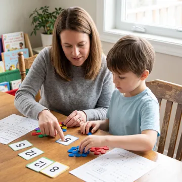 Parent and child working on elementary math