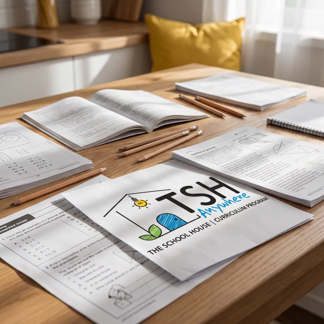 Homeschool learning materials arranged for a family lesson