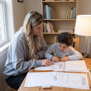 Child completing an integrated homeschool language lesson