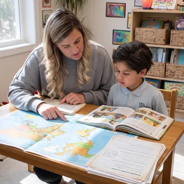 Parent and child exploring world history at home