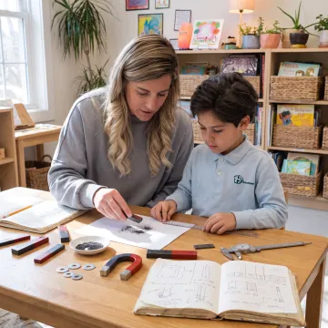 Parent and child exploring a hands-on physical science lesson