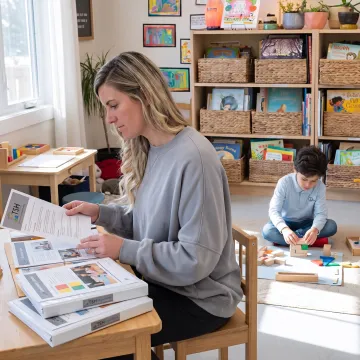 Parent preparing homeschool curriculum at home
