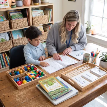 Parent and child using homeschool lesson materials