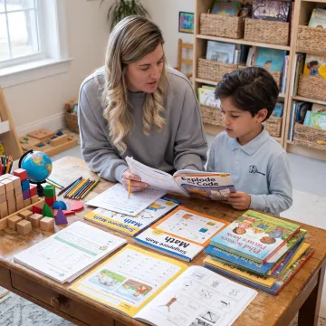Parent and child working on homeschool lessons