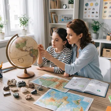 Parent and child exploring Earth science at home