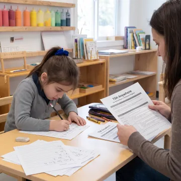 Child completing a connected homeschool writing activity