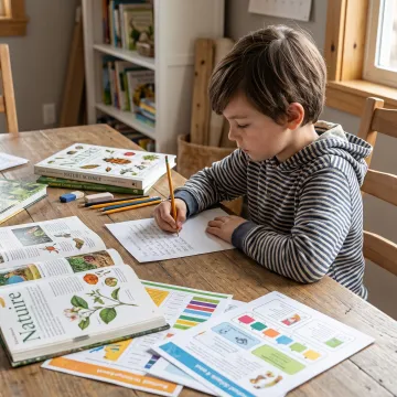 Elementary student completing a connected writing activity