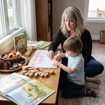 Kindergarten child learning with hands-on materials