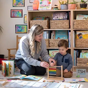 Preschool learning materials arranged for a hands-on lesson