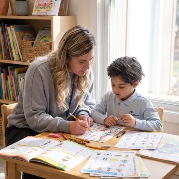 Parent and child working on homeschool lessons
