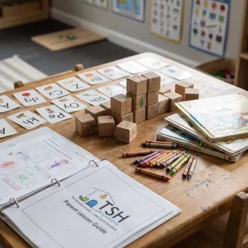 Kindergarten homeschool materials arranged for a hands-on lesson