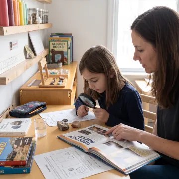 Parent and child learning together at home