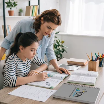 Parent and child learning together at home