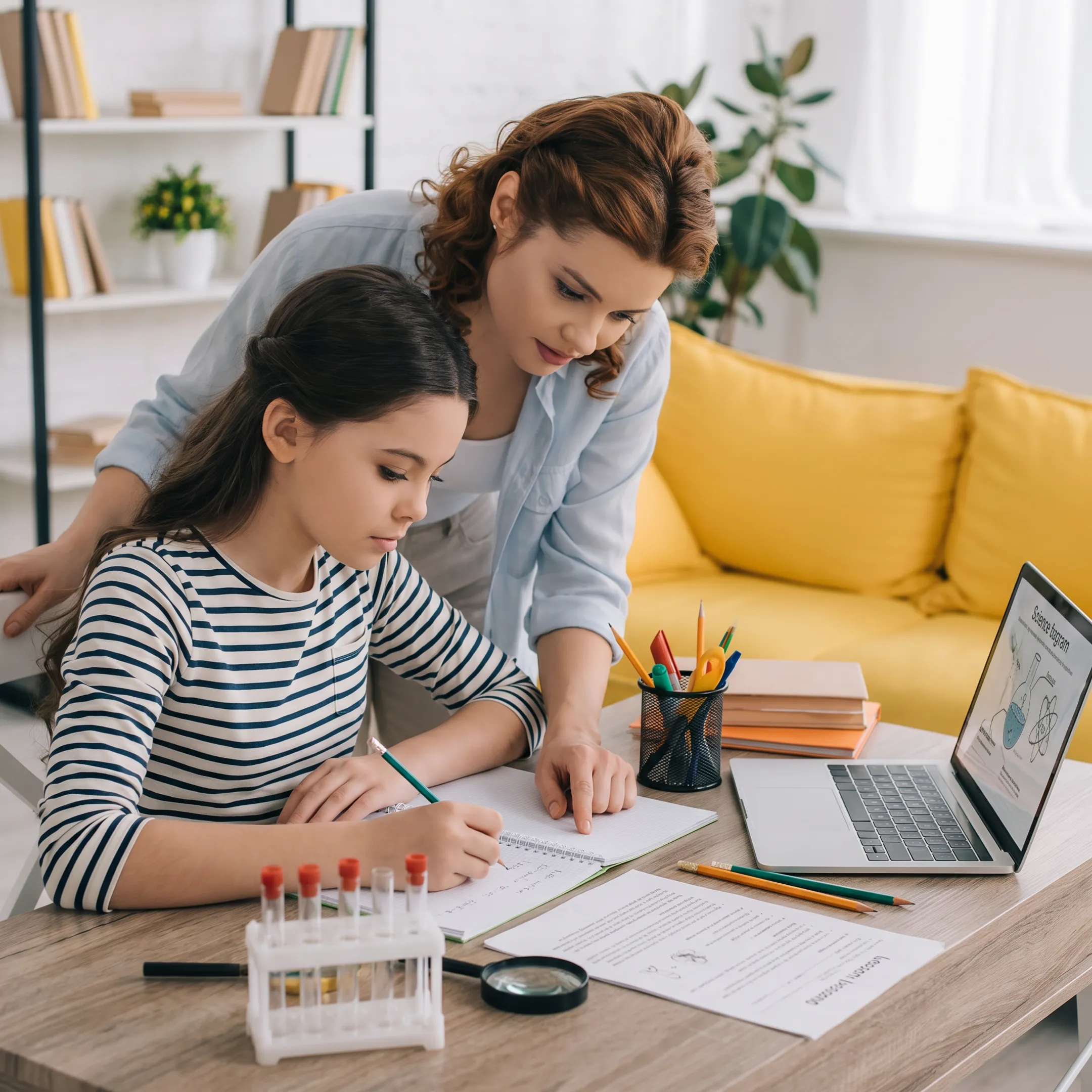 Parent and middle school student reviewing homeschool lessons