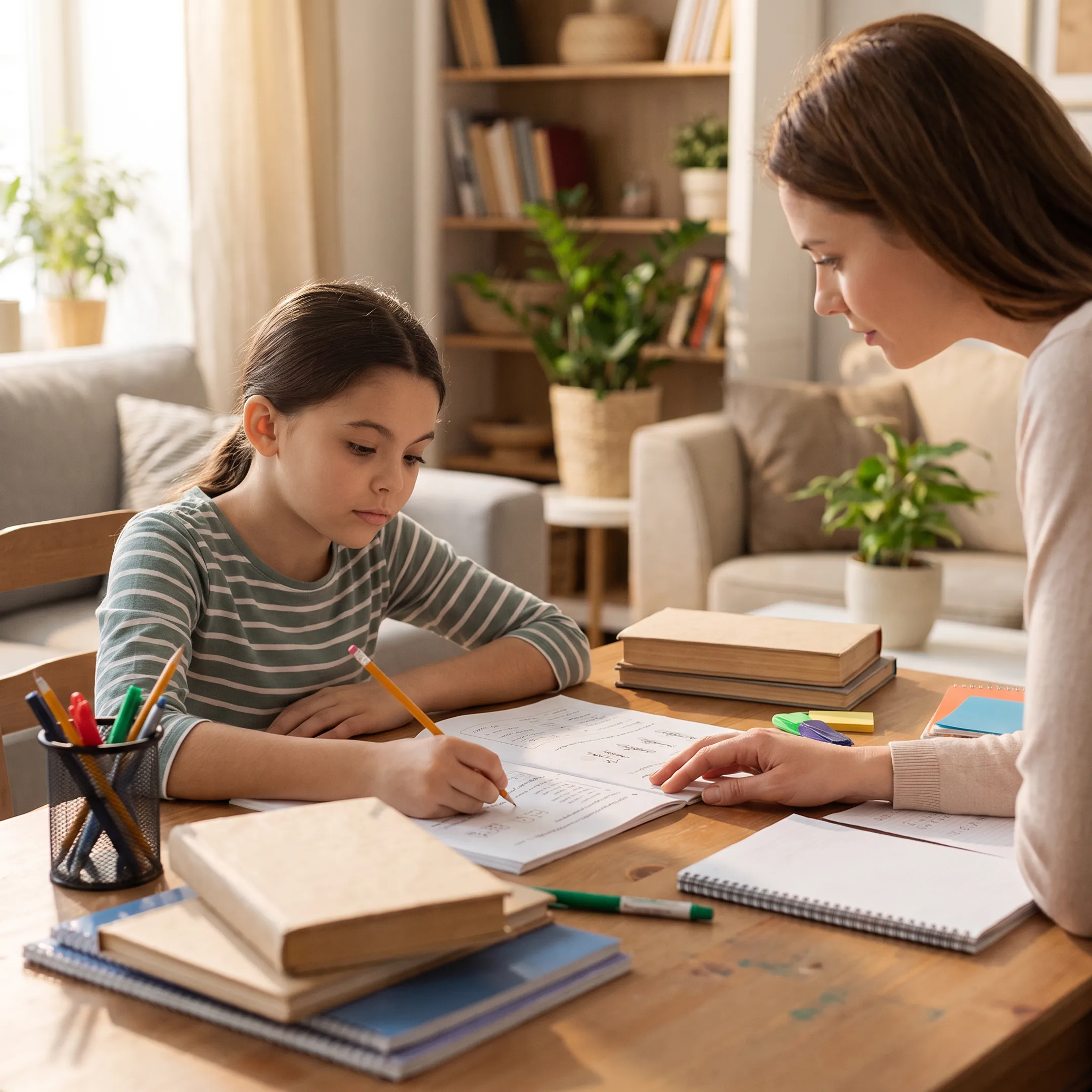 Middle school learner completing printed curriculum at home
