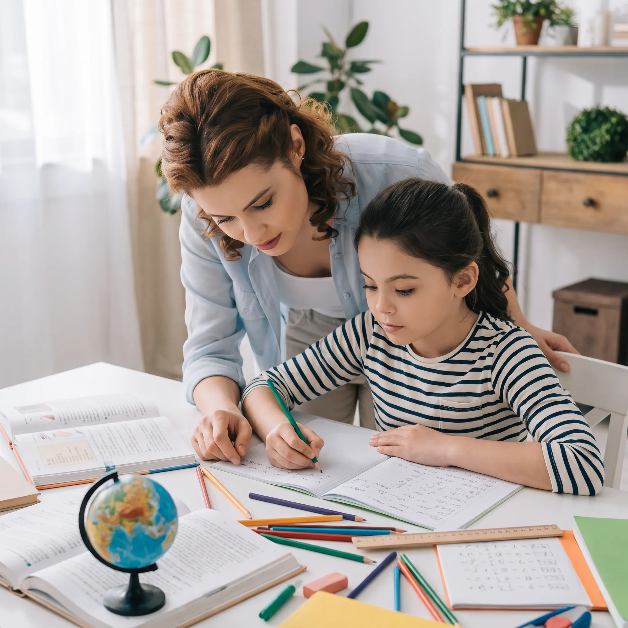 Parent helping a child learn at home