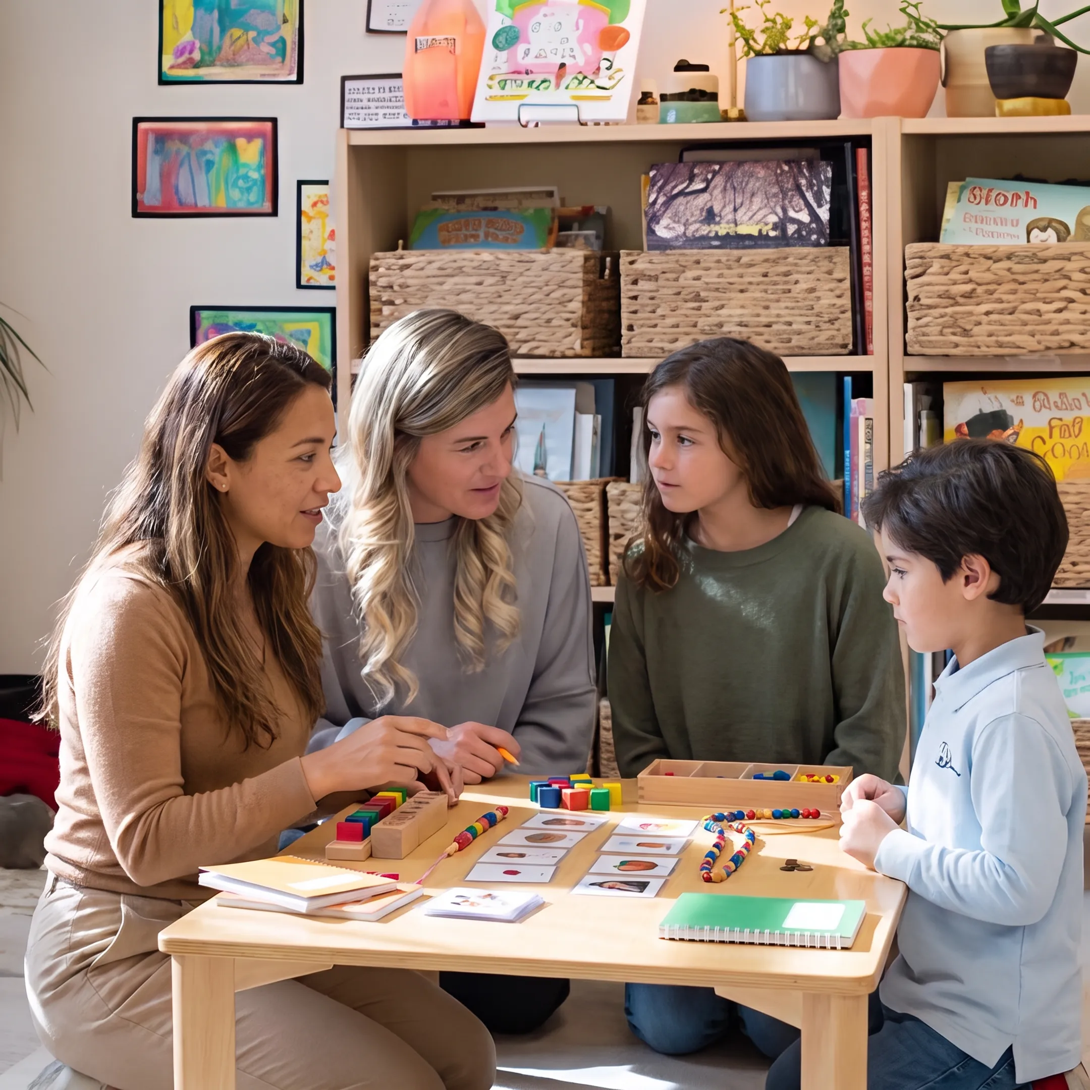 Family and educator exploring learning programs together