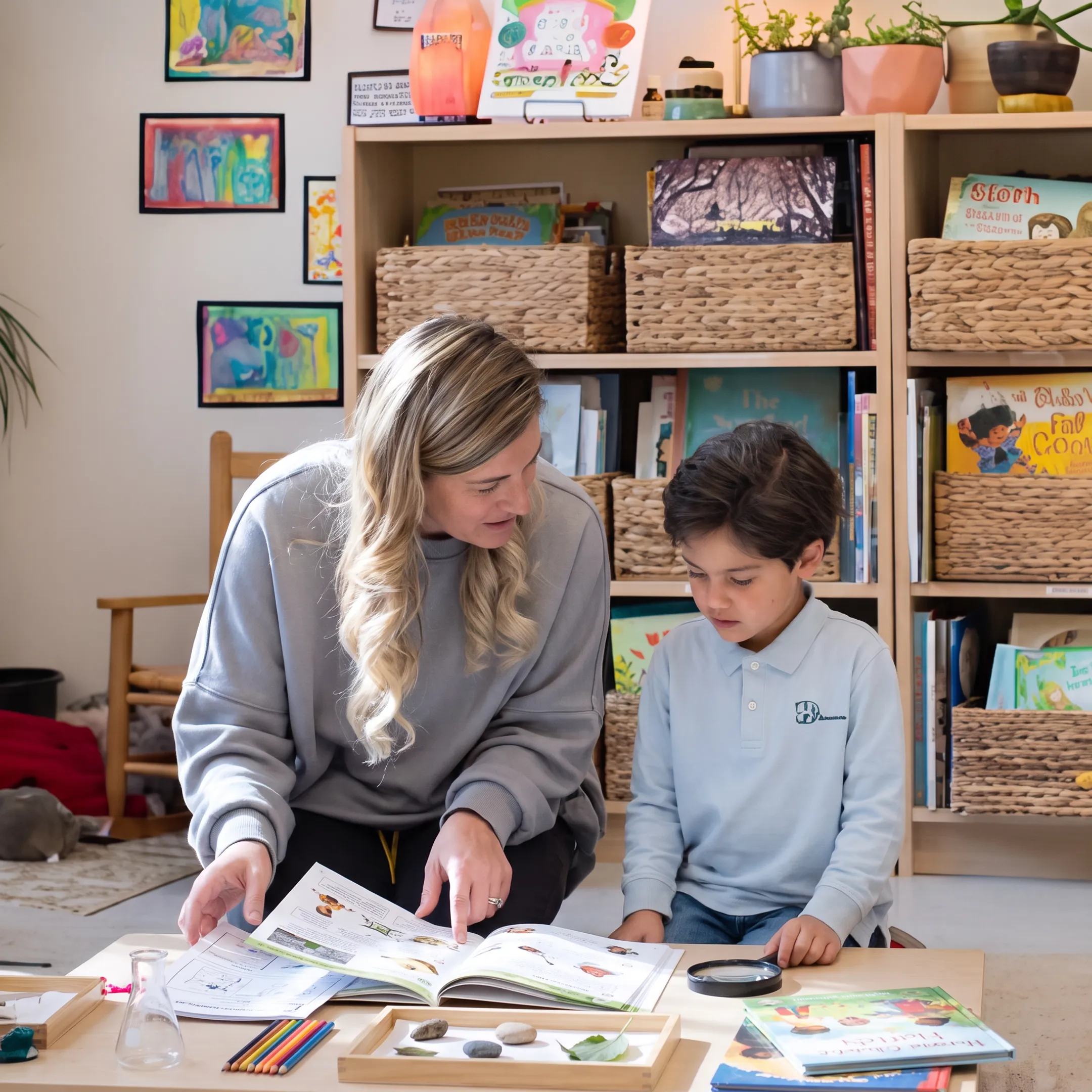 Parent helping child with hands-on learning activity