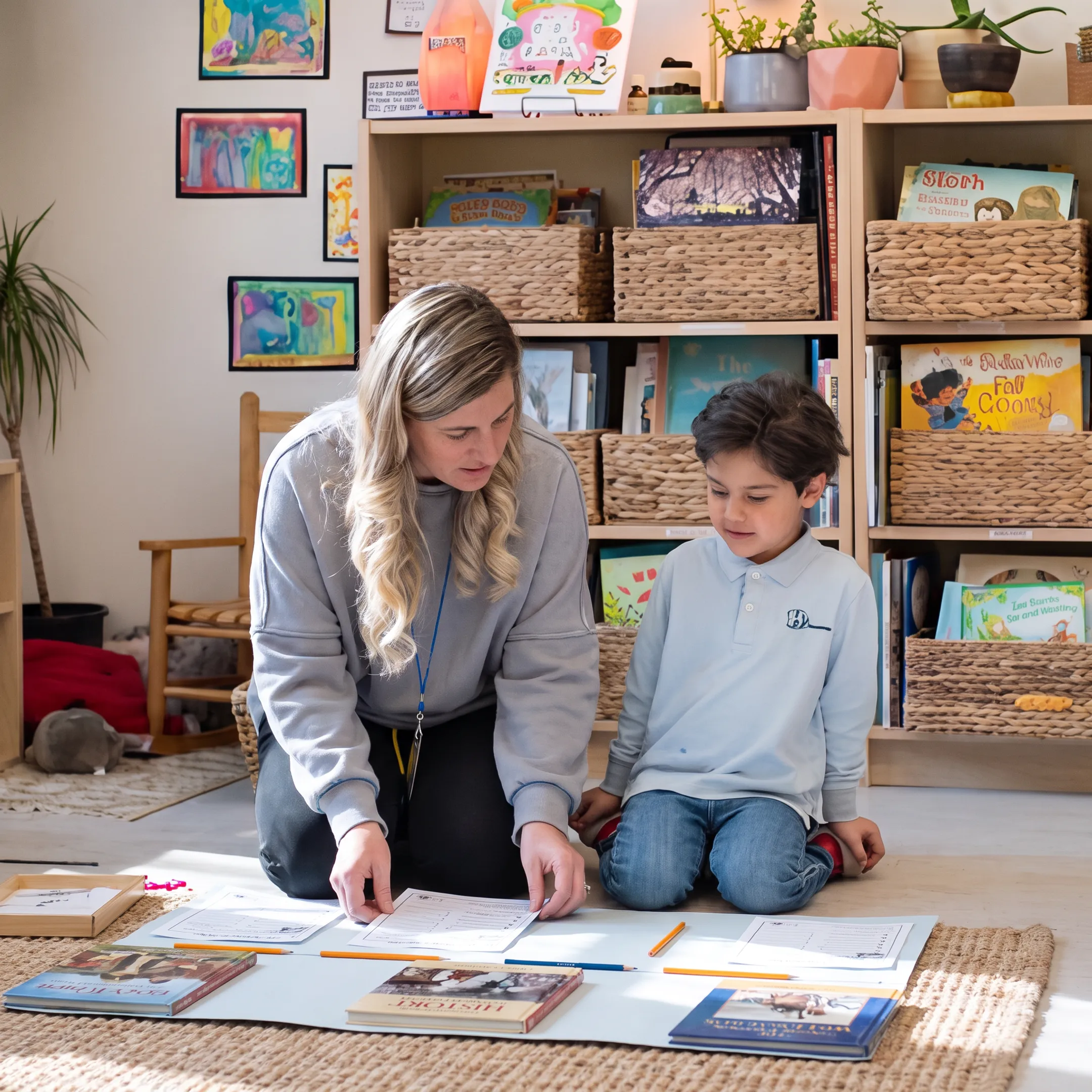 Homeschool parent preparing connected history lesson