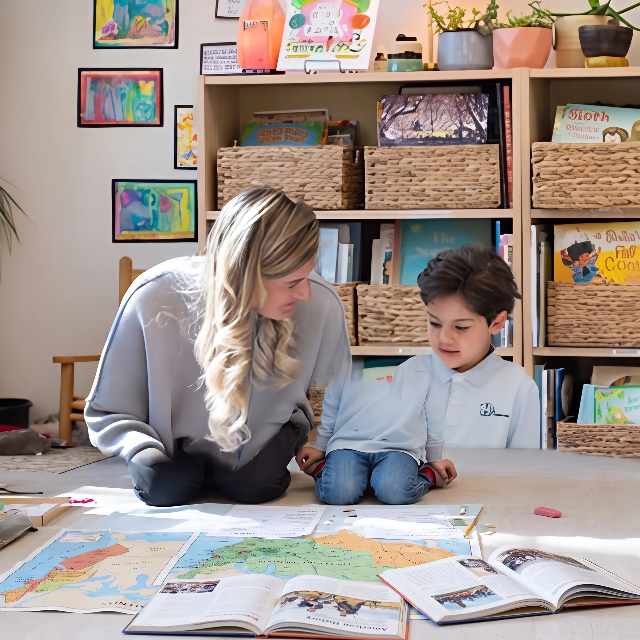 Parent and child exploring American history homeschool materials