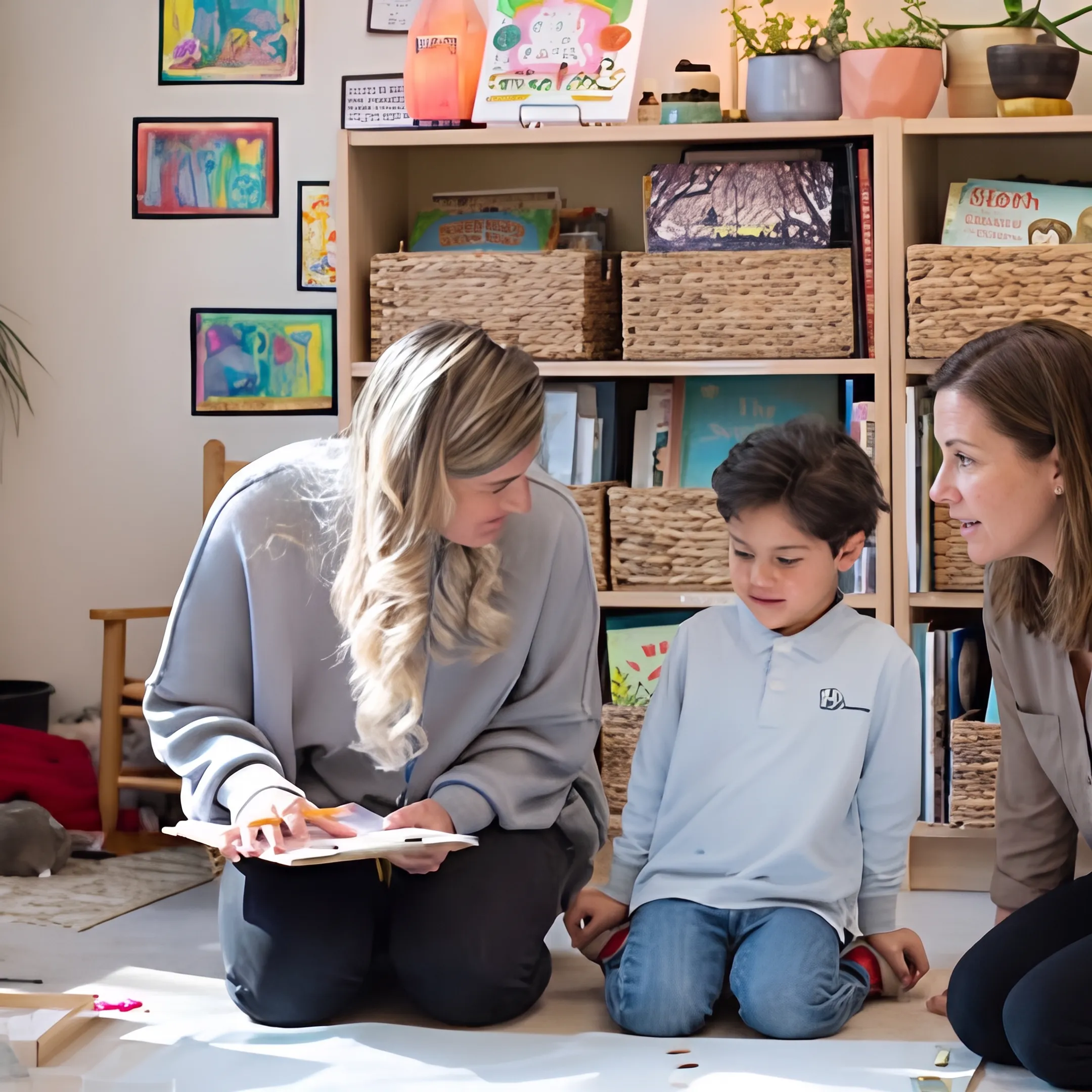 Parent and child visiting a small collaborative classroom