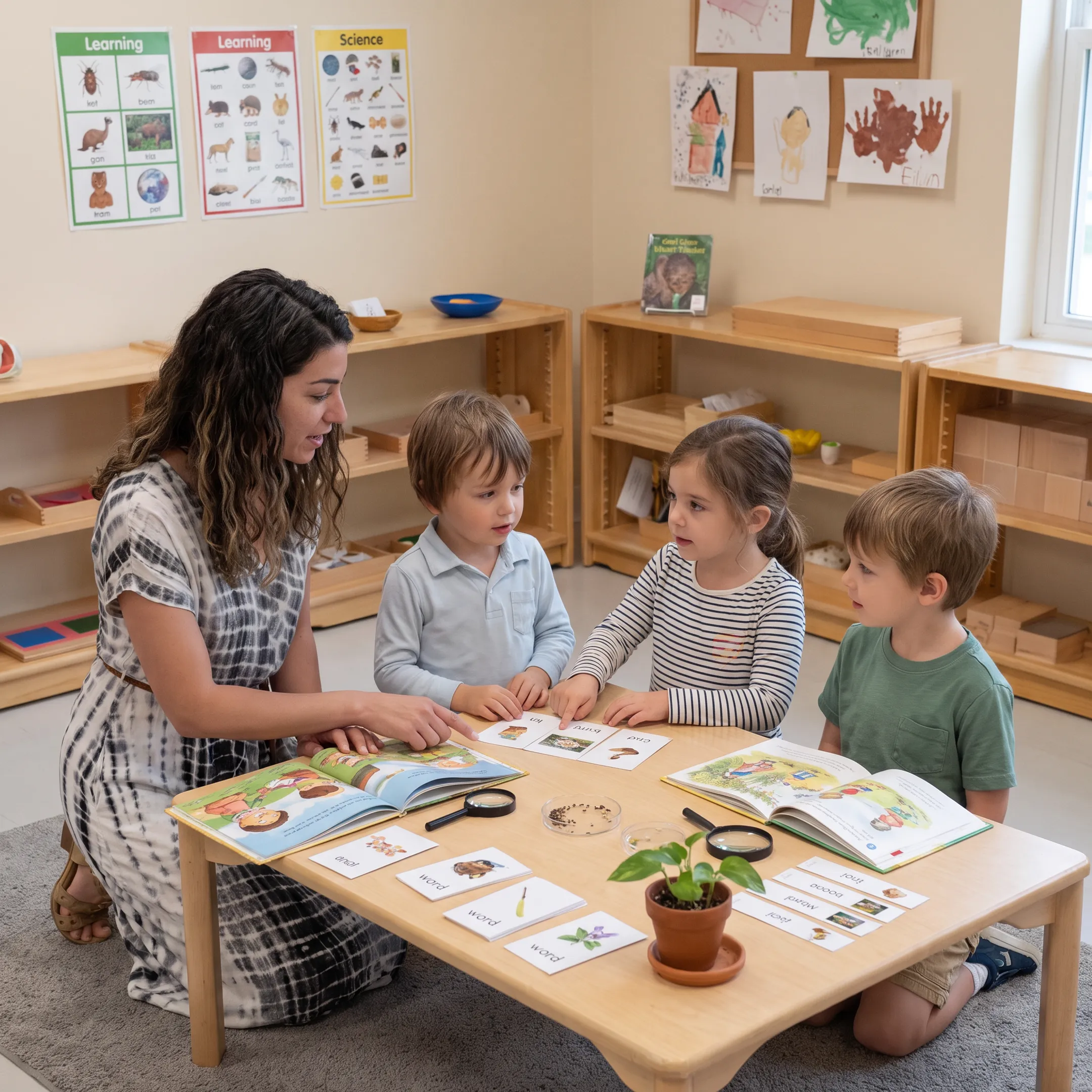 Educator guiding children through hands-on learning