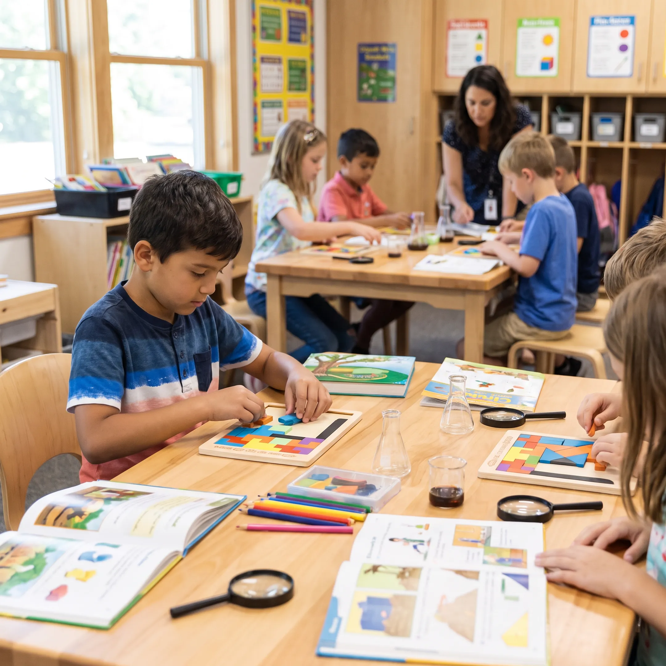 Small group of children learning with an educator
