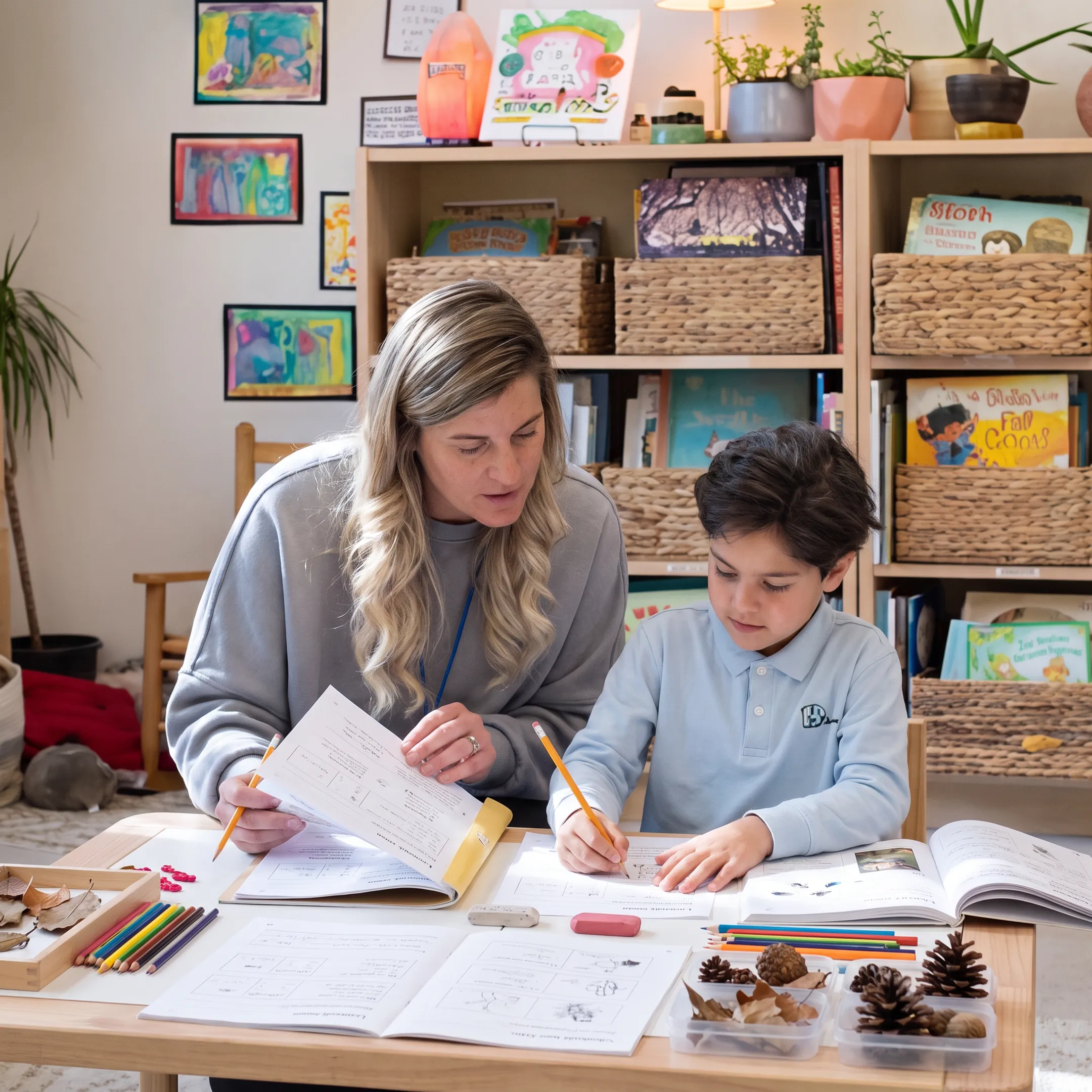 Parent and child using hands-on learning materials