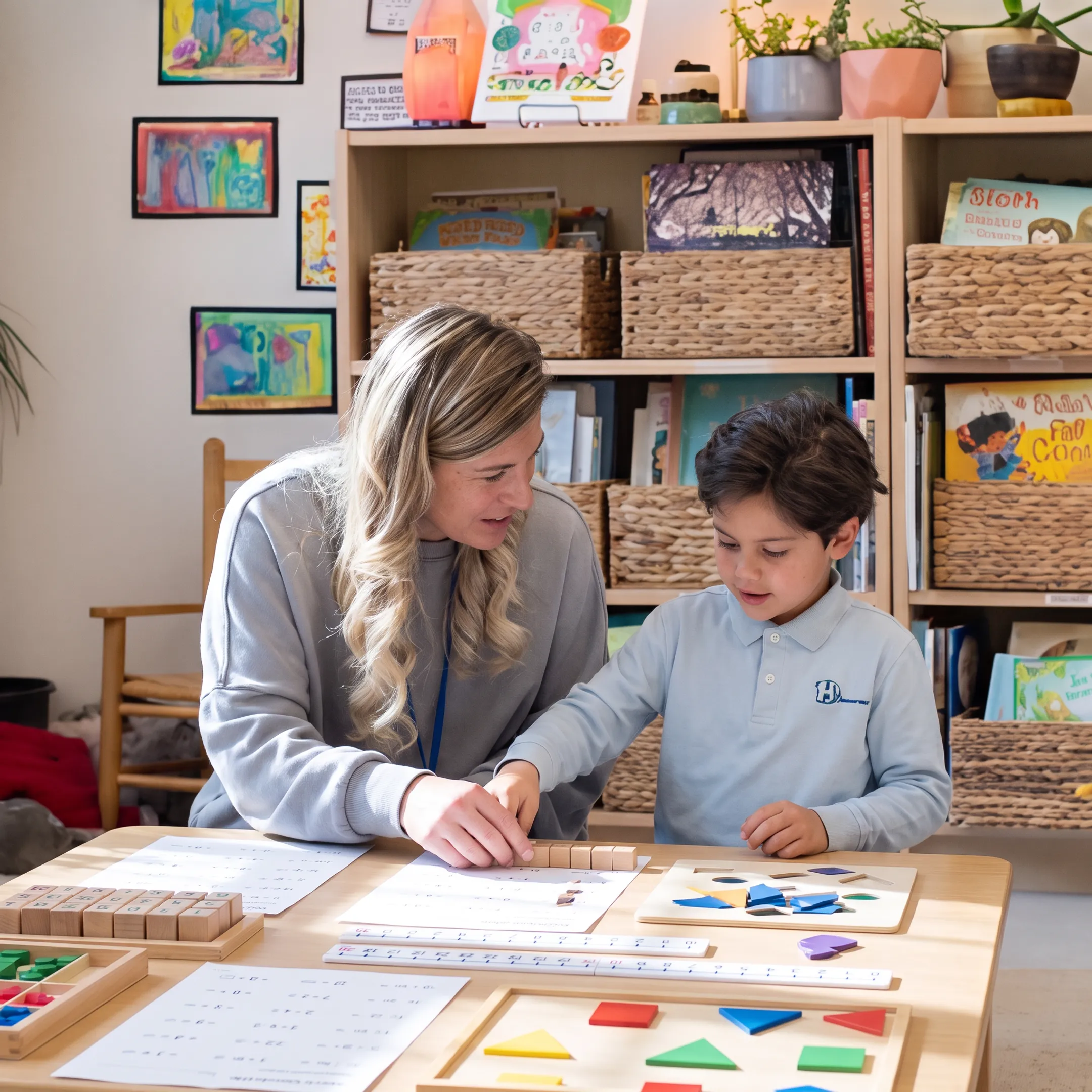 Parent and child working on integrated math at home