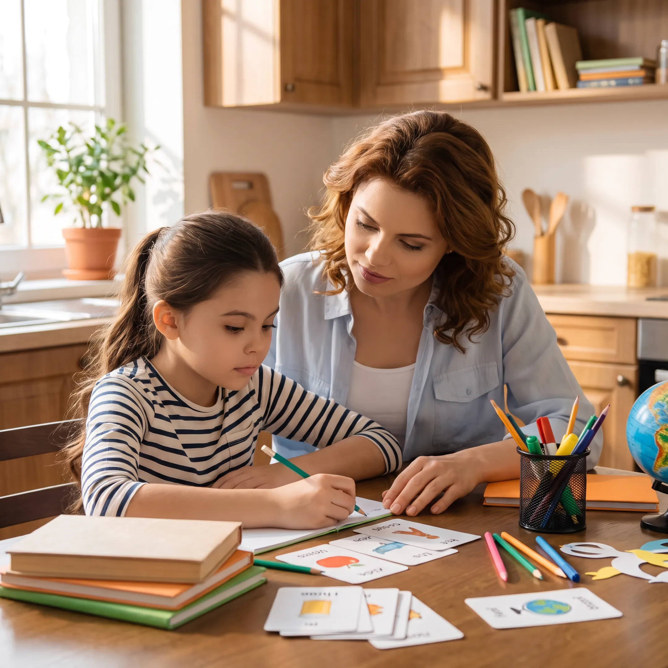 Parent guiding a child through hands-on learning