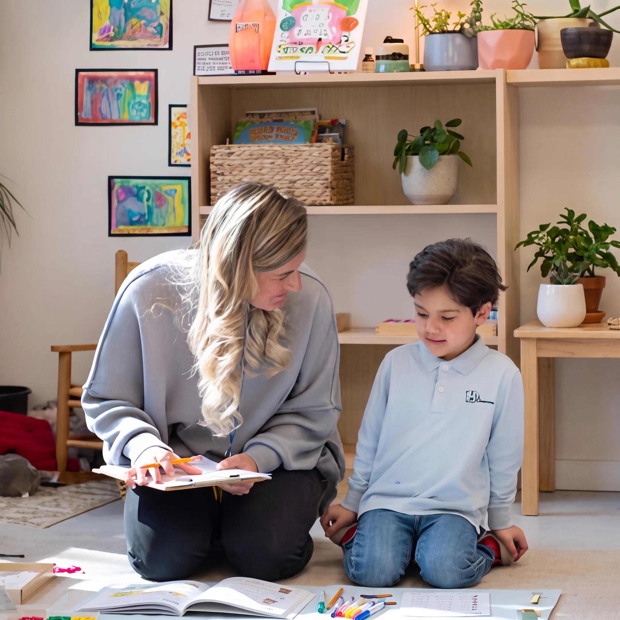 Parent and child working through a homeschool lesson