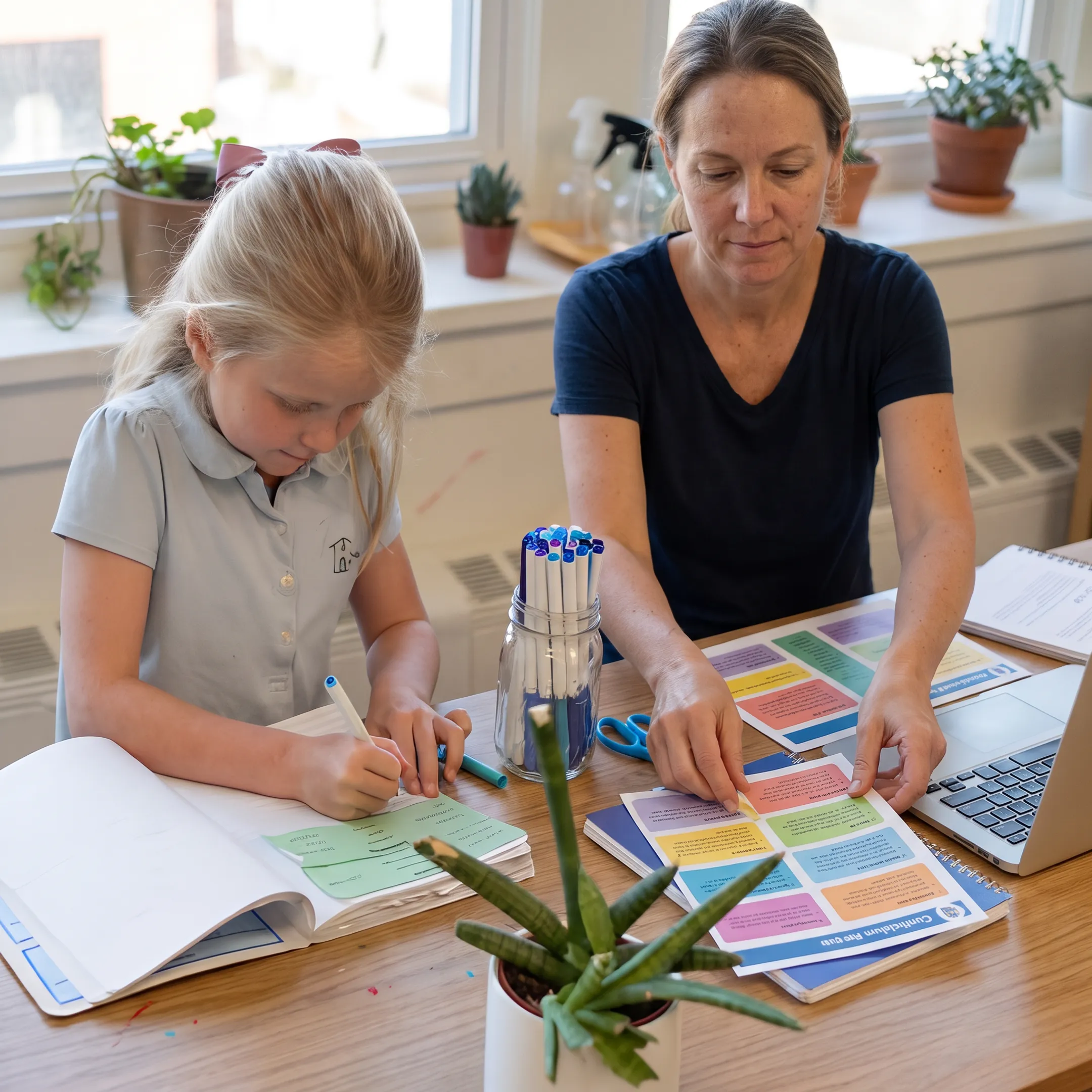 Parent preparing homeschool curriculum materials