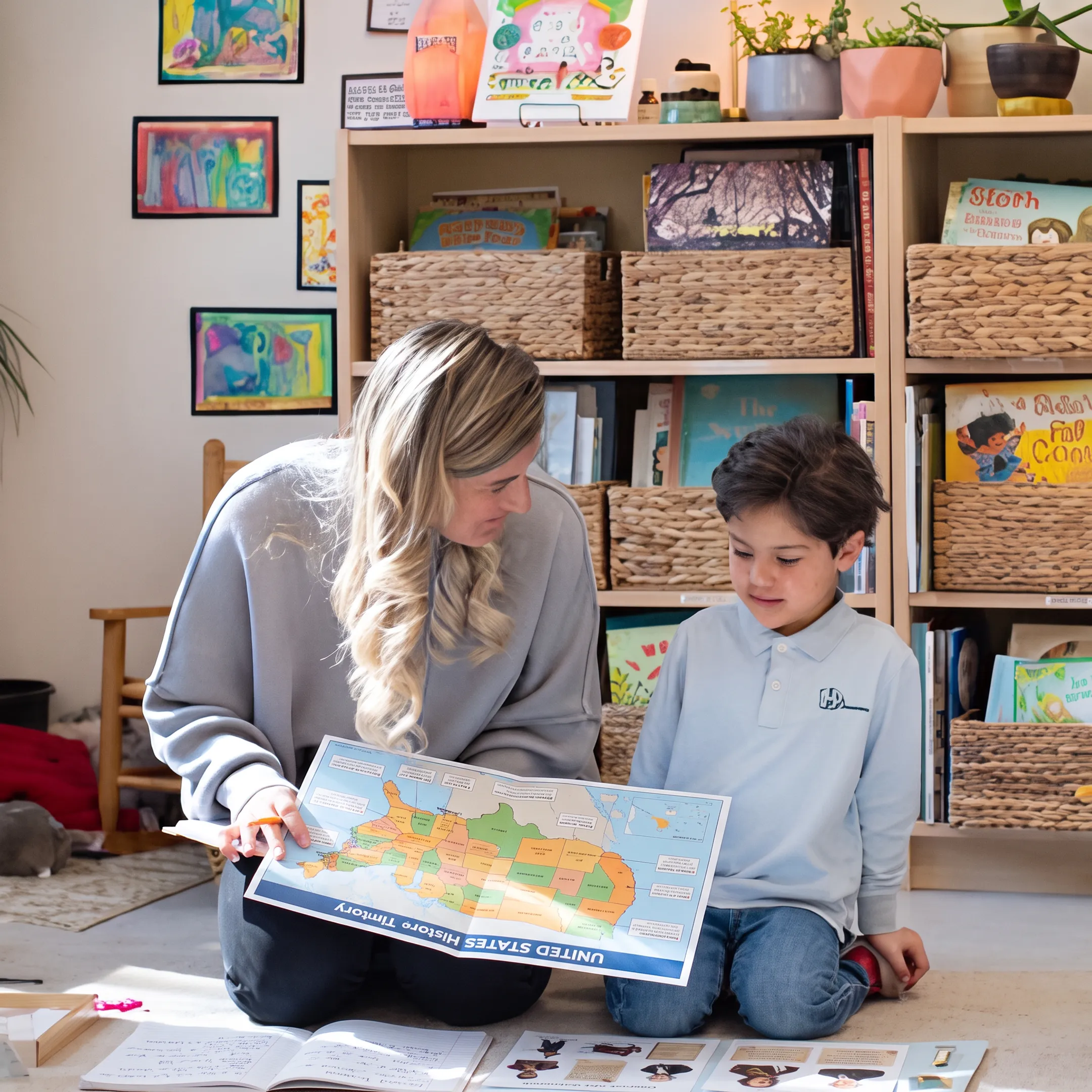 Homeschool parent leading an interactive history lesson